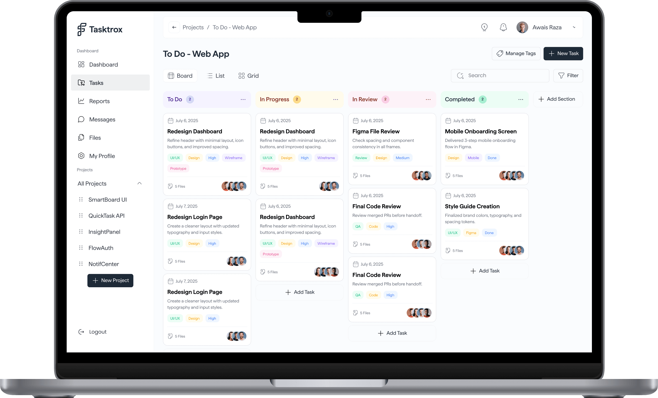 Tasktrox Dashboard on MacBook